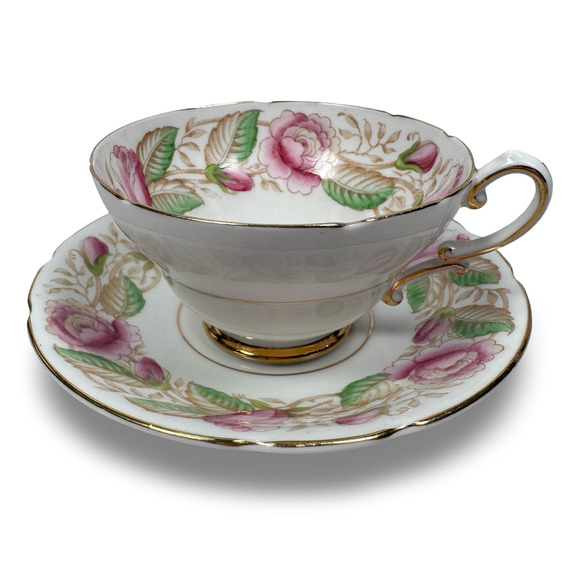 Vintage Stanley Teacup & Saucer White Rosalind Gold Trim Fine Bone China England - Picture 1 of 8